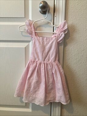 She’ll 100% Cootin Girls' Pink Eyelet Ruffle Strap Dress